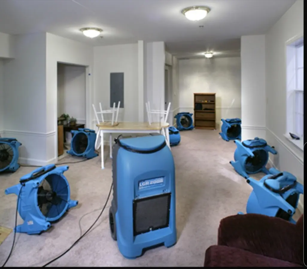 Air movers and dehumidifier setup for Water Extraction & Removal in Creston